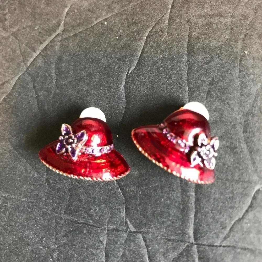 Vintage 70s-90s Beautiful Clips on Hats Earrings Red Holidays Christmas